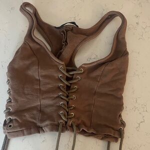 Lace-Up Brown Crop Top